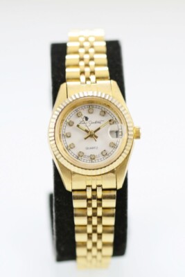 Luis Santini Women Watch Stainless Steel Gold Water Re Battery Date White Quartz