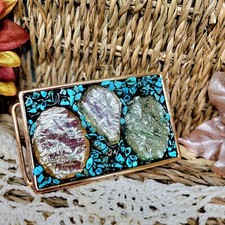 Western Belt Buckle Turquoise Small Aluminum Metal Zinc Alloy 3.5 X 2 Inc