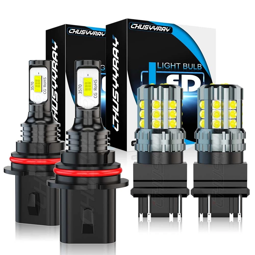 4pc 6000K LED Headlight High/Low + Fog Light Bulbs Combo For Hummer H2 2003-2009