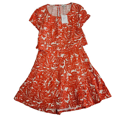 NWT Joie Sz L Paradise Red Floral Silk & Linen Blend Eley Open Back Mini Dress