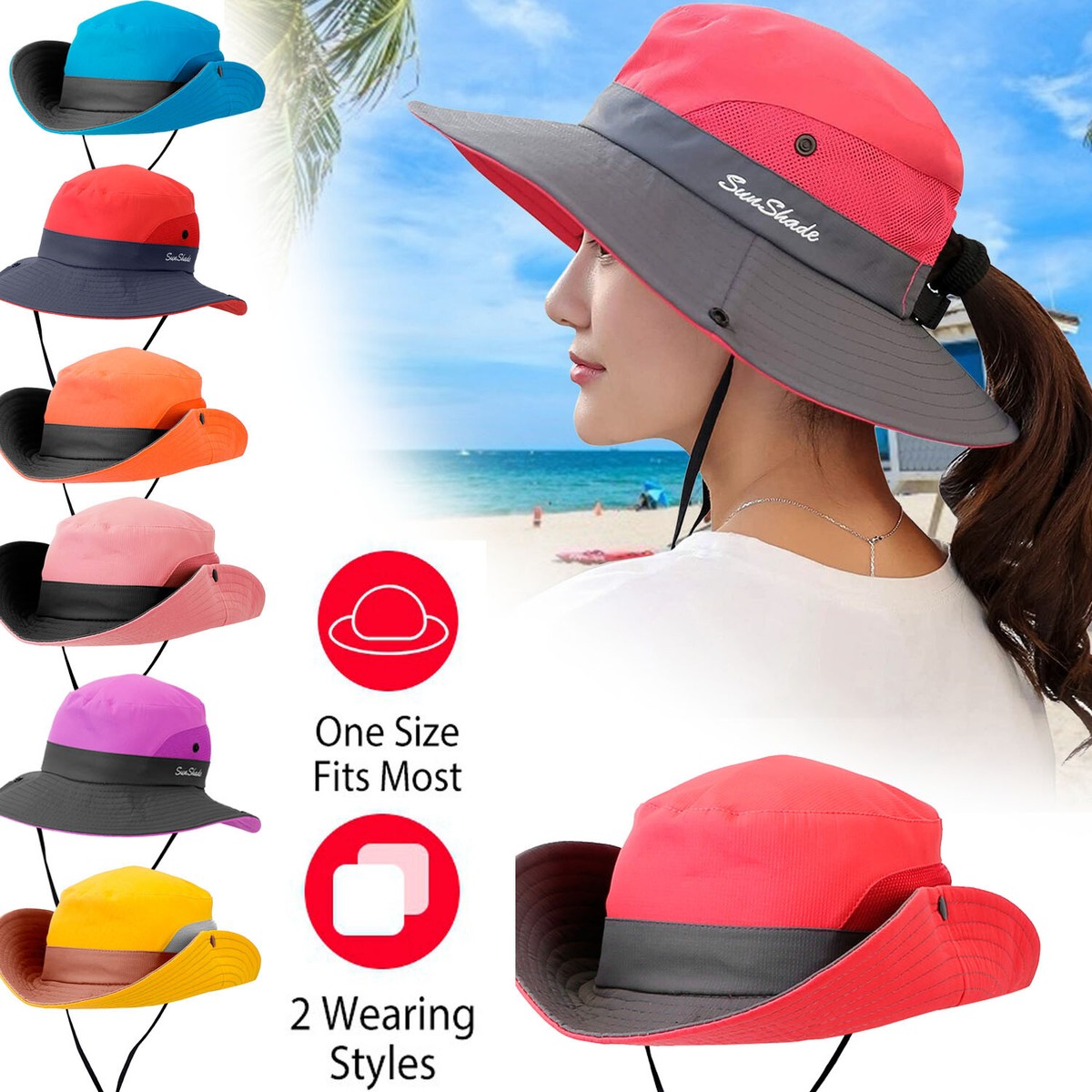 Women UV Protection Sun Hats Neck Face Cap Wide Brim Camping 