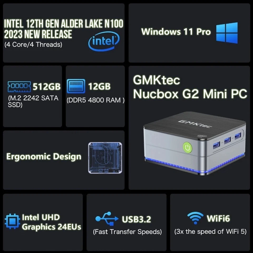 Mini PC GMKtec G2 – 12th Gen Intel N100, 12GB RAM, 512GB ROM, Windows 11 Desktop - Image 2 of 4