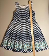 Size 6 Girls Navy Stripe Satin Three-Tier Party Dress By Emma Riley
