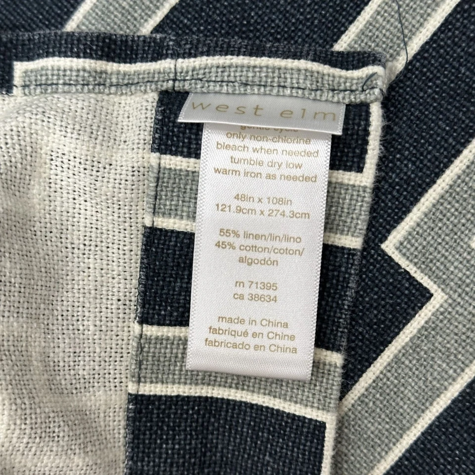 West Elm Wallpaper Print Window Curtain Panel Grommet Linen Cotton Blue 48"x108" - Image 4 of 4