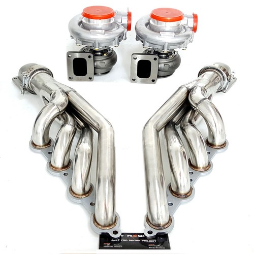 T4 AR0.80/0.96 PAIR Oil Turbos+Exhaust Manifolds+Cast Elbows for LS1 LS6 LSX GM - Picture 7 of 7