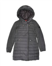 Peuterey Womens Hooded Padded Coat It 42 Medium Grey Polyester Fk10