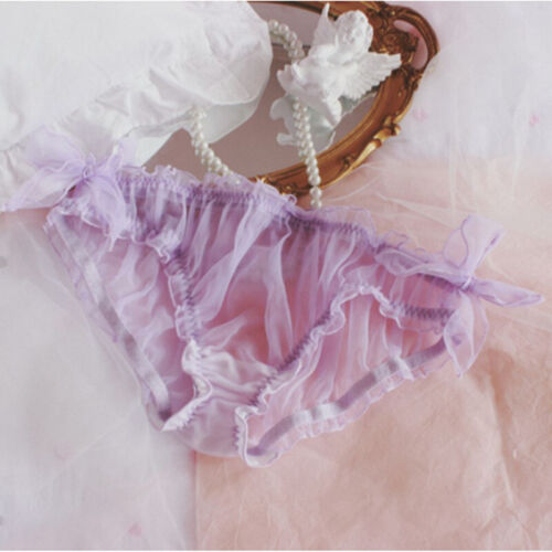 Ladies Chiffon Tulle Sheer Underwear Briefs Bow Pleated Frill Knickers Lolita - Picture 8 of 19