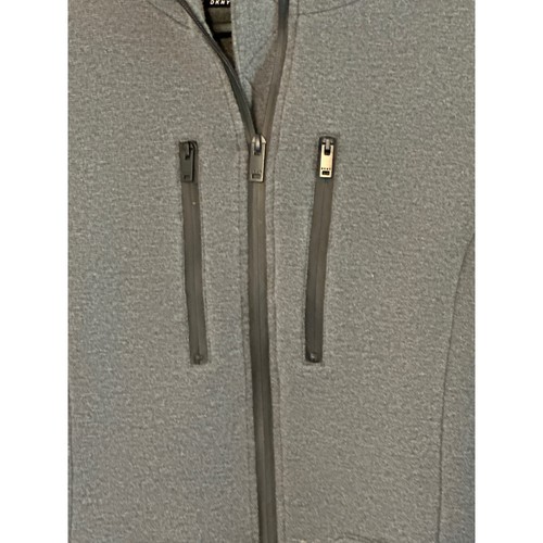 DKNY graue Jacke mit durchgehendem Reißverschluss Kapuze Taschen Athleisure Mantel Medium - Bild 2 von 5