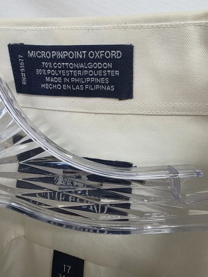 Stafford Essentials Men's Cream Button Down Dress Shirt 17 34-35 Long Sleeve - Image 2 of 4