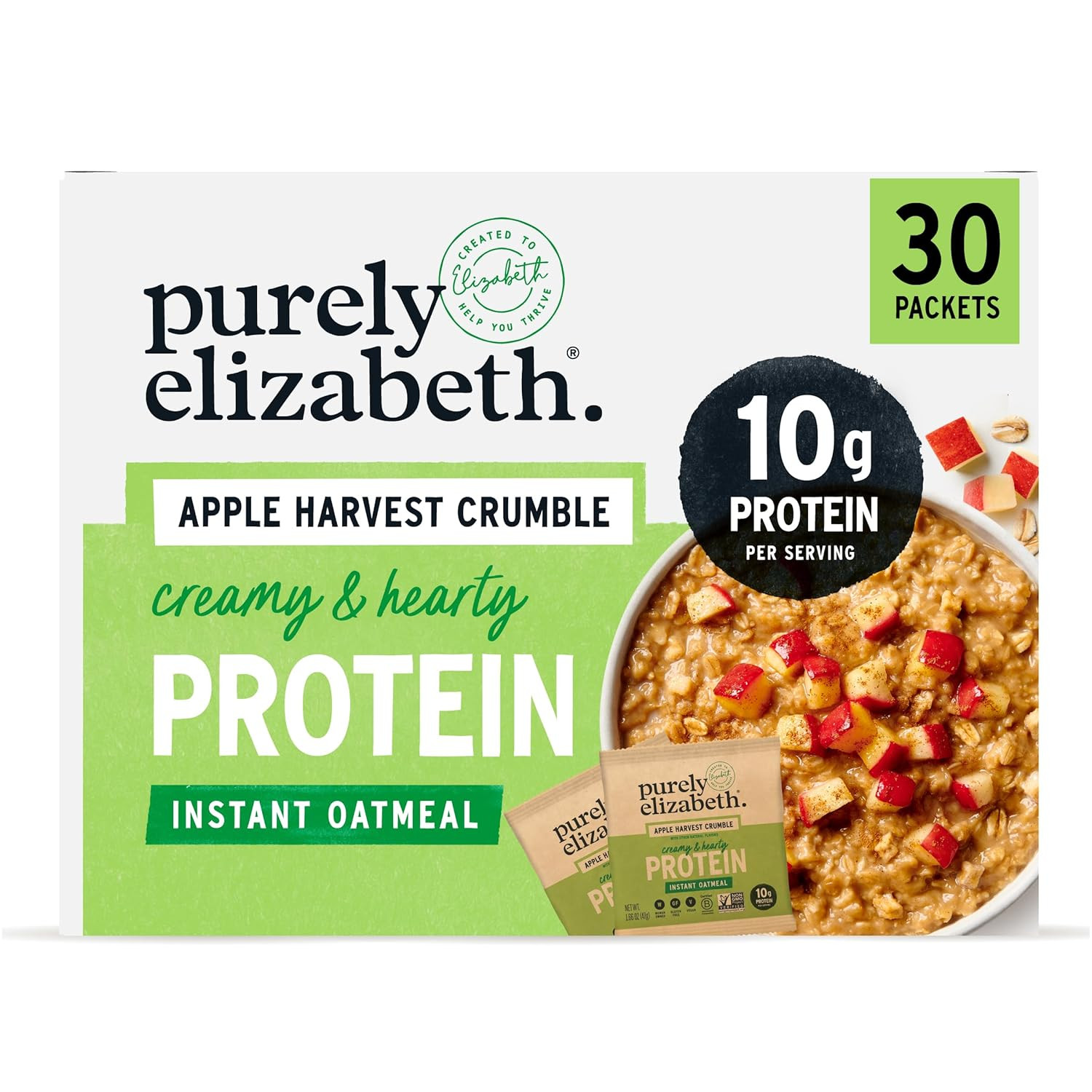 Purely Elizabeth Creamy & Hearty Protein Instant Oatmeal,  Harvest Crumble, Vega