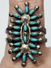 ZUNI Ring Vintage Sterling Silver Turquoise Petite Point Size 5-1/2 Blue Large