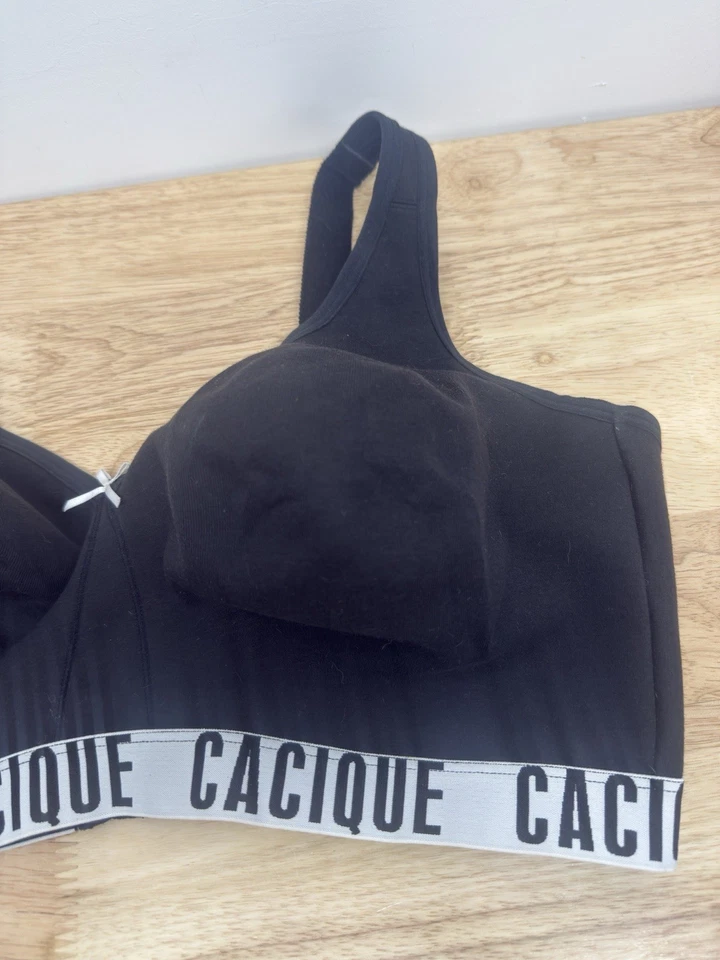 Sujetador Cacique Inalámbrico Sin Forro Cobertura Completa 44 DDD Negro Gris Logo Banda #41 Foto 4 de 4
