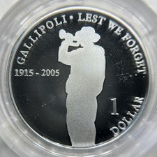 2005 $1 Dollar Coin - Proof - Gallipoli Lest We Forget .999 Fine Silver