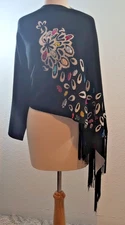 Karton Peacock Shawl Poncho Wool & Acrylic Black Blue Pink Bling Jewels One Size
