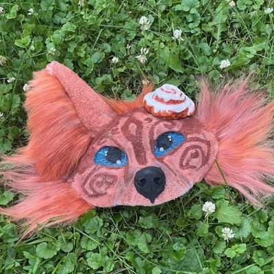 Cinnamon roll canine therian mask {Lined with eye & nose cushioning}