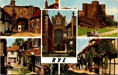 VINTAGE POSTCARD MULTIPLE SCENES FROM HISTORIC RYE UNITED KINGDOM