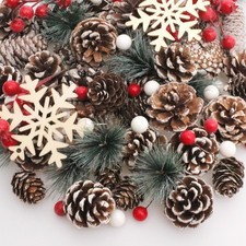 108 Pcs Christmas Ornaments Pine Cones Berry Pine Branch Set Xmas Decorations...
