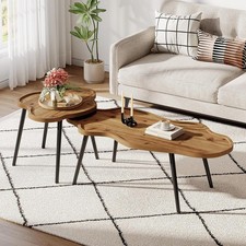 Modern Solid Wood Nesting Coffee Table Set of 2 with Adjustable Non-Slip Feet