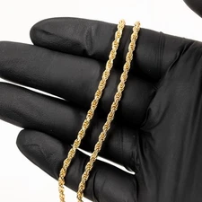 Solid Yellow Gold Plated 925 Sterling Silver 3MM Twist Rope Chain Necklace