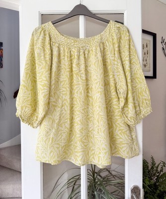 Next William Morris & Co gelb Willow halbarm strukturiertes Top Bluse Größe 16