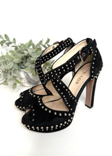 Prada Black Suede Studded Cross Strap Platform Pumps Size 35 Luxury Italian Glam