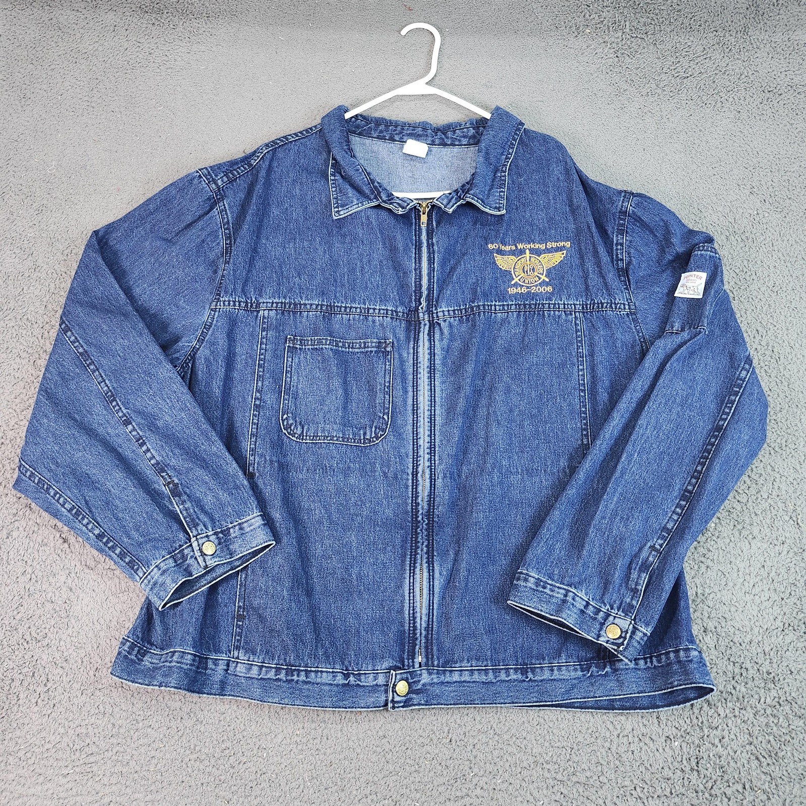 Vintage Pointer Brand Denim Bomber Jacket Mens 3XL Blue TWU Local 512 Made USA
