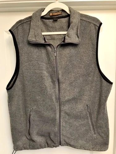 Harriton Gray Fleece Vest Men Size L Two Pockets Adjustable Waist - product listing photo
