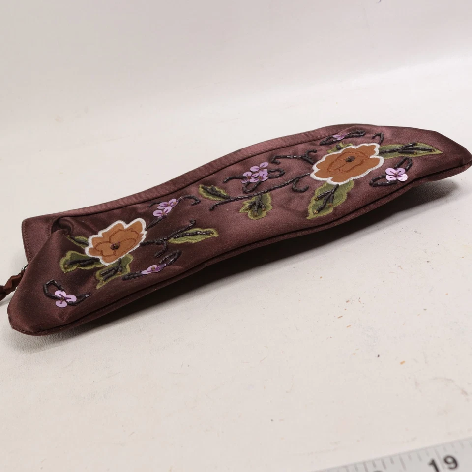 Bolso sin asas Avon para mujer marrón con apliques florales con cuentas Bolso de noche Cartera Bolsa Foto 3 de 4