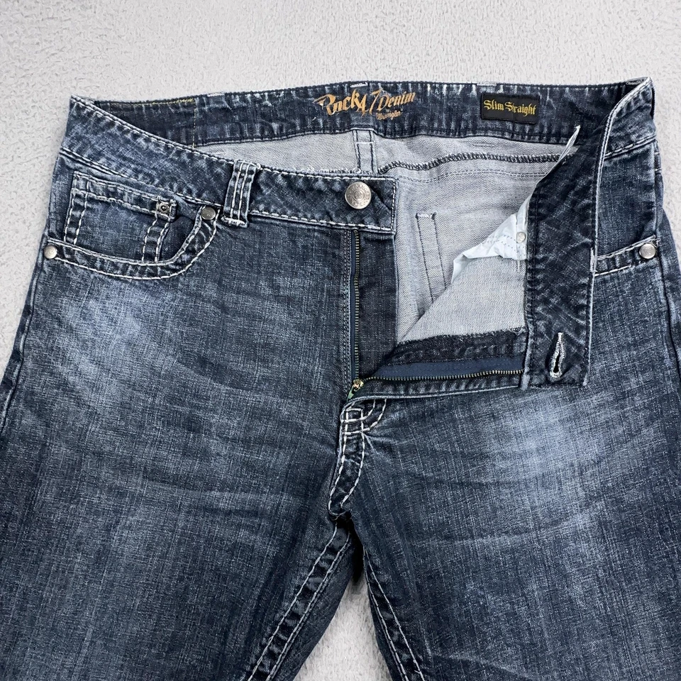 Pantalones de mezclilla Wrangler Rock 47 para hombre 38x32 corte bota recto vaquero desgastado occidental Foto 4 de 4