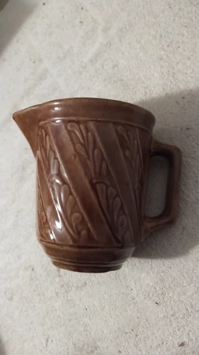 Vintage McCoy Brown Leaf Pottery Pitcher 5 1/2 Inches High Made in USA