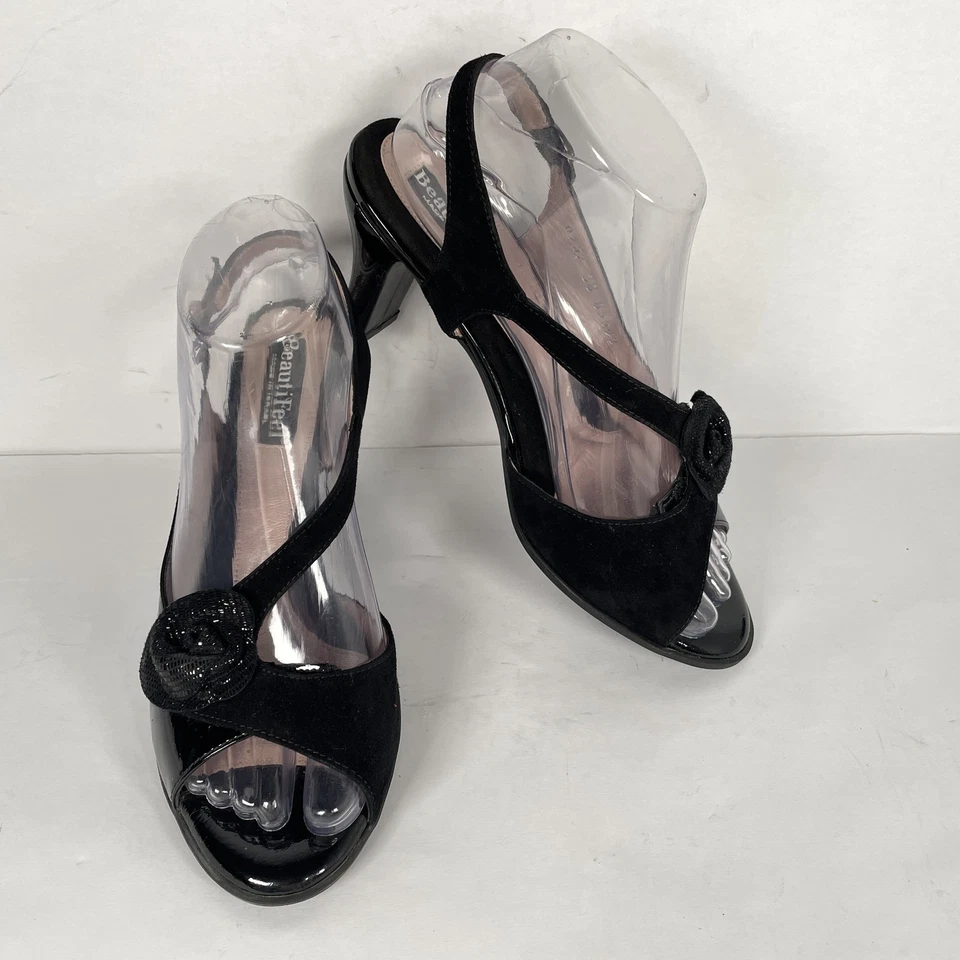 Sapatos BeautiFeel Feminino Tamanho 38 Preto Camurça Couro Patente Salto Bomba - Imagem 2 de 4