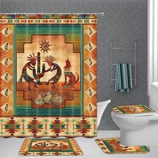 Kokopelli Shower Curtain Set 4 Pcs, Southwestern Tribal Bathroom Sets with Ru...