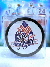 Miracle On Ice Jim Craig Signed Commemorative Hockey Puck With Display Case
