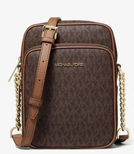 MICHAEL KORS JET SET TRAVEL MD NORTH SOUTH CHAIN CROSSBODY BAG FLIGHT MK BROWN