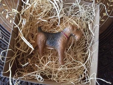 New 3D Dresden Christmas Ornament Airedale Terrier Dog w Red Collar Black n Tan