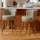 2 Pieces Solid Wood Legs Bar Stools Contemporary Counter Height Bar Chairs 26'