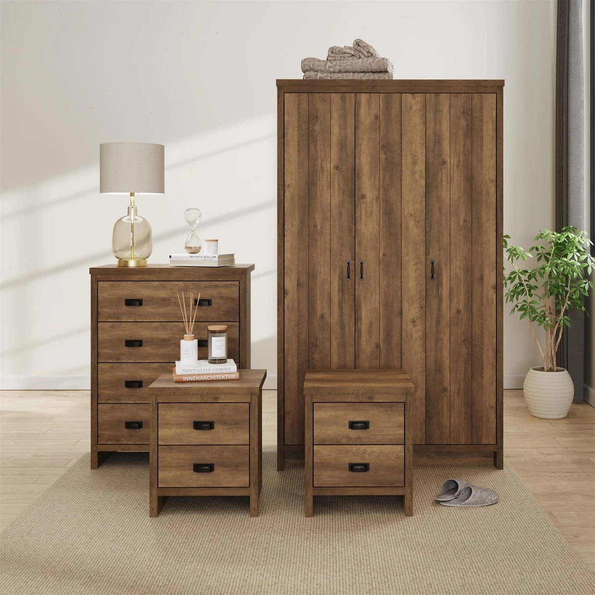 Set Cabinet 3 Door Wardrobes Bedside Table Chest Of Drawers