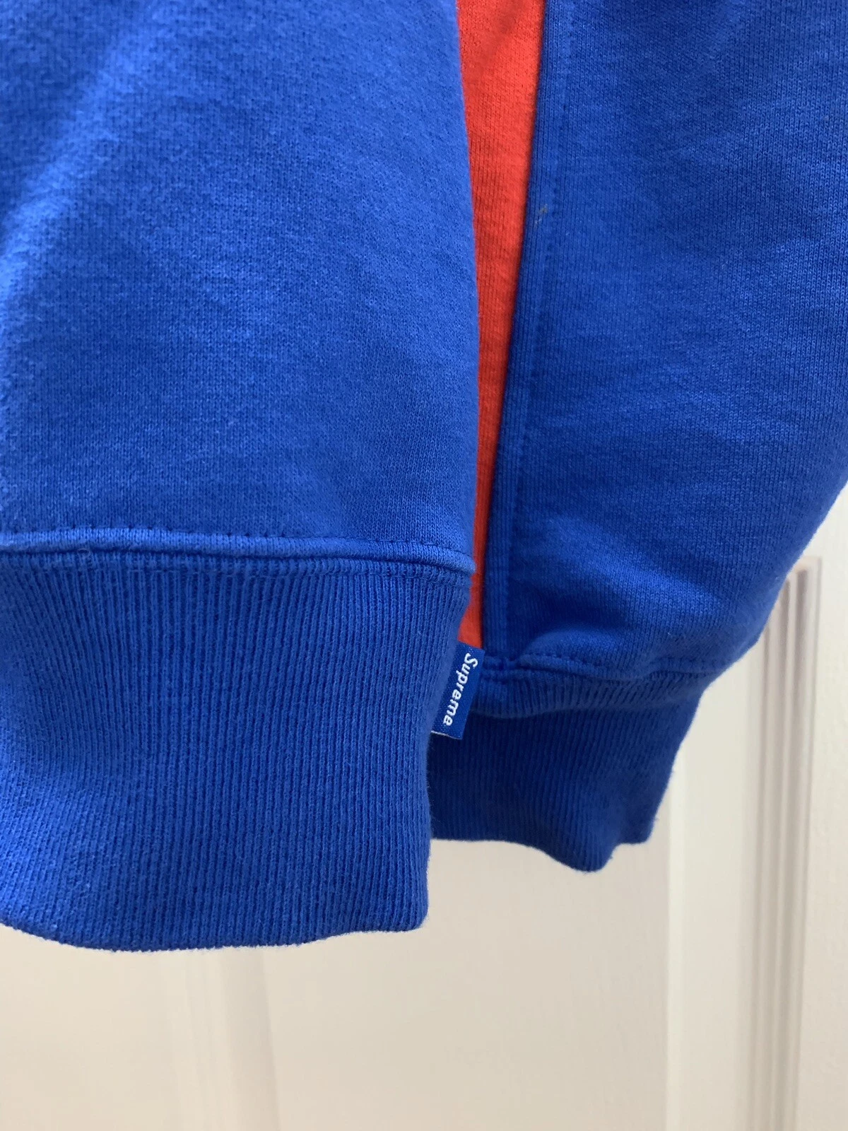 Felpa con cappuccio Supreme SS18 Sideline blu reale da uomo rossa TAGLIA M usata 100% AUTENTICA