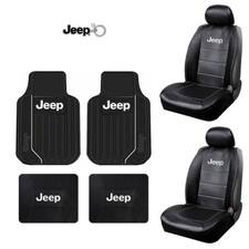 New 7pc Jeep Deluxe Rugged Truck Front Sideless Seat Covers Floor Mats Keychain