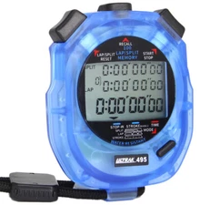 Ultrak 495-100 Dual Split Memory Stopwatch - Clear Blue - NEW