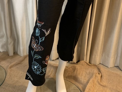 Mercer & Madison Women’s Size 6 Black Knit Linen EmbroIder Ankle Capri Pants NWT - Picture 7 of 12