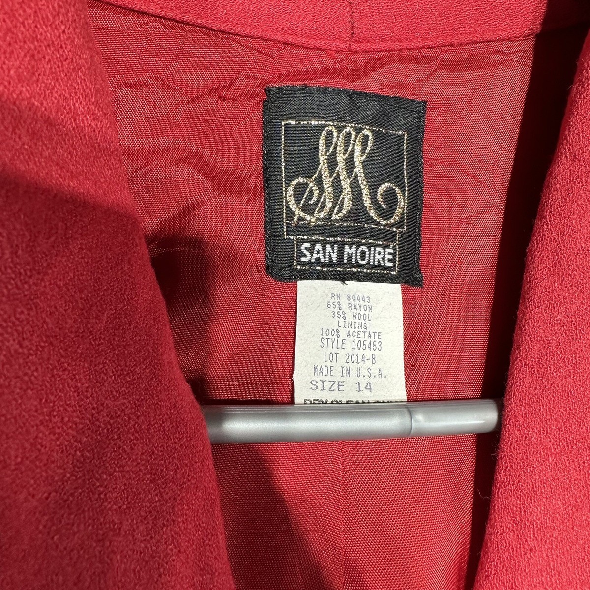 SAN MOIRE Women's 14 Red Solid Blazer Jacket VTG 80's Made in USA