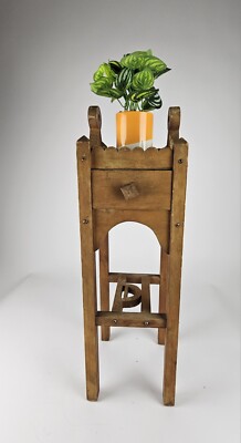 Unique Plant Stand Table Vintage Wooden Oak Arts & Crafts Kraft Cheese Drawer