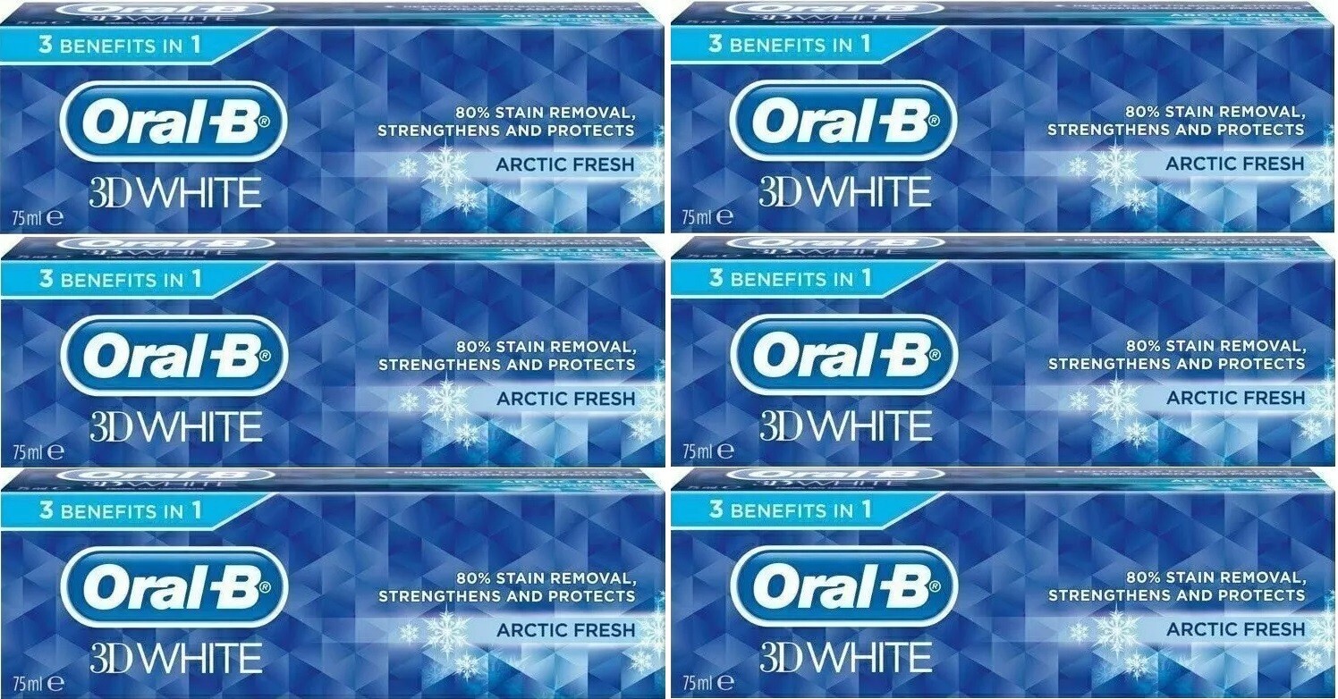 3 x Oral-B 3D White Arctic Fresh Mint Toothpaste Whitening Enamel Protect - 75ml - Image 4