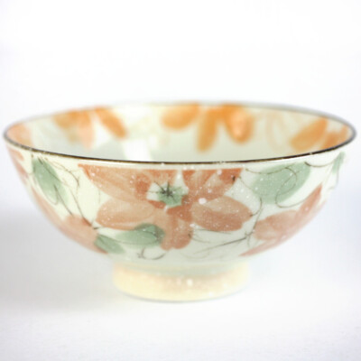 Reisschale Tessen orange 11,5 cm, japanische Schale mit Clematisblüten