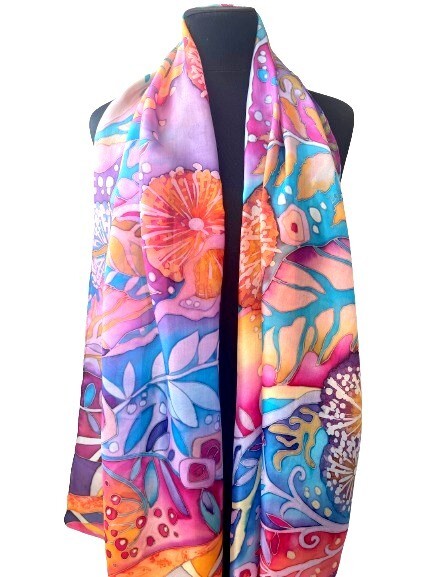 Silk Scarf Leaves Natural Motiv Silk Scarf Hand Painted Silk Scarf