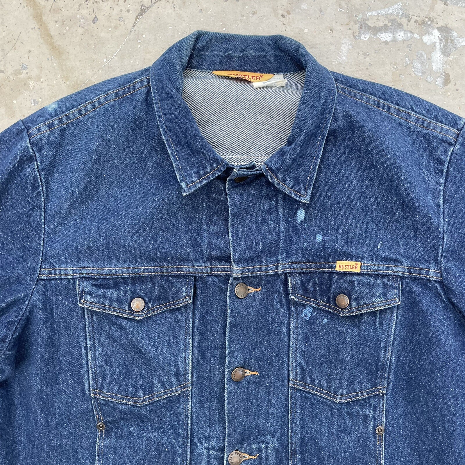 70s-80'S Rustler Denim Jacket, Made in USA, Men's XL equivalent, Vintage unclear blue type Vintage Second Hand