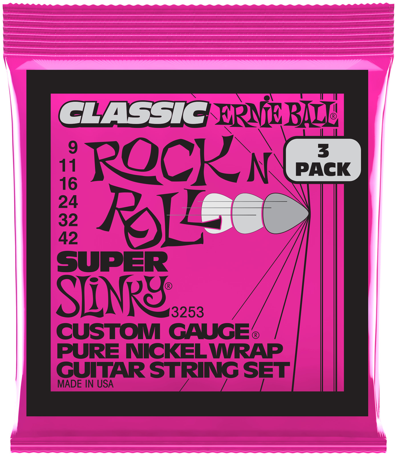 ERNIEBALL EB3253 Облегающий рок-н-ролл, Супер 09-42, в упаковке 3 штуки