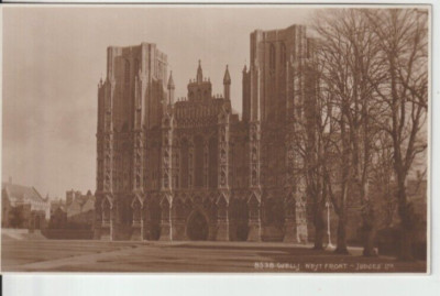 WELLS, SOMERSET - DIE KATHEDRALE WESTFRONT S/W POSTKARTE