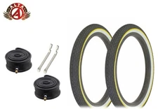 BICYCLE WIRE BEAD TIRE 16" X 1.75" SMALL BRICK WHITEWALL YELLOW LINE 6PC SET.